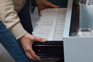 close up of furnace filter replacement in home