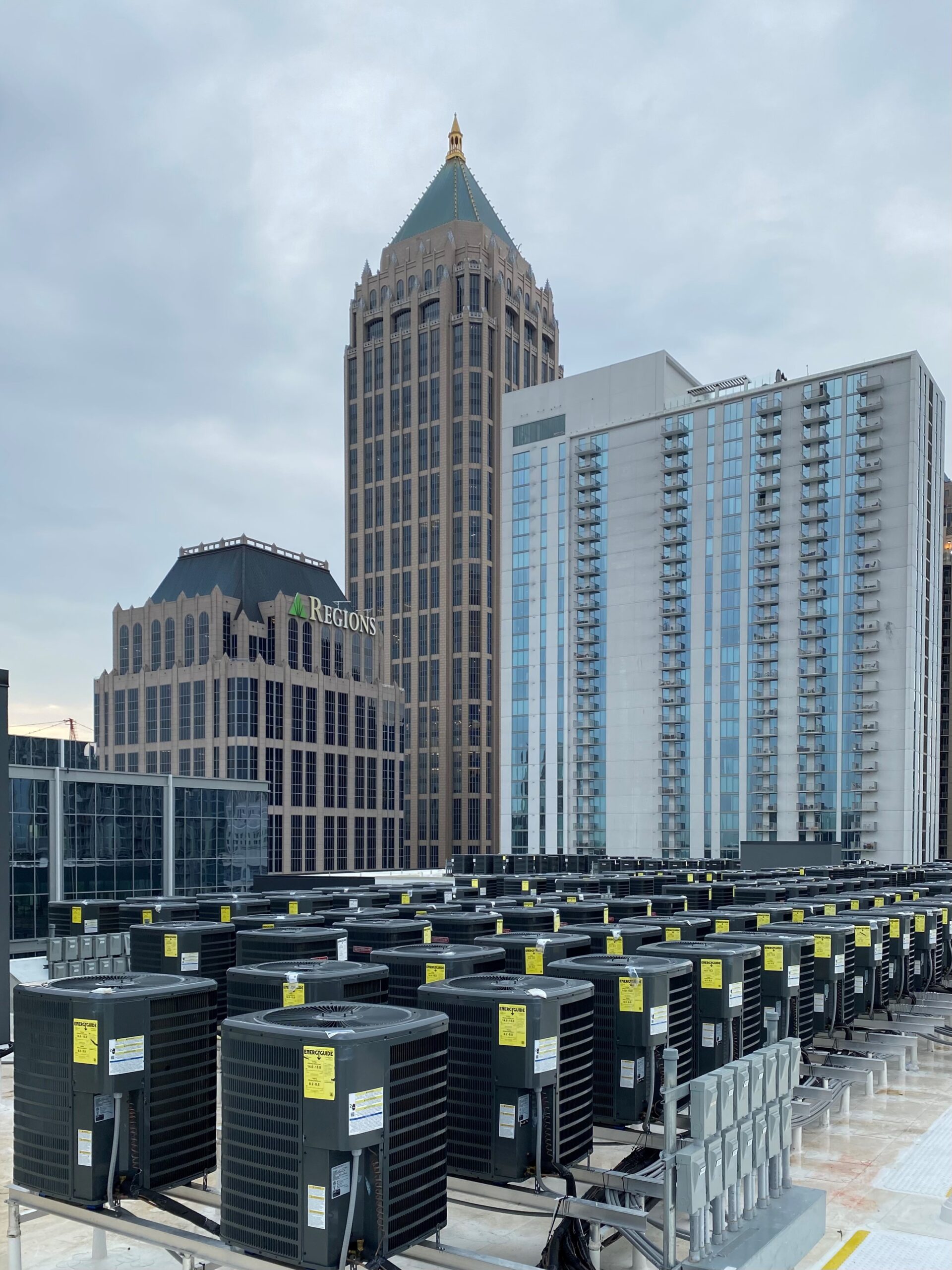 HVAC units with skyscrapers in background