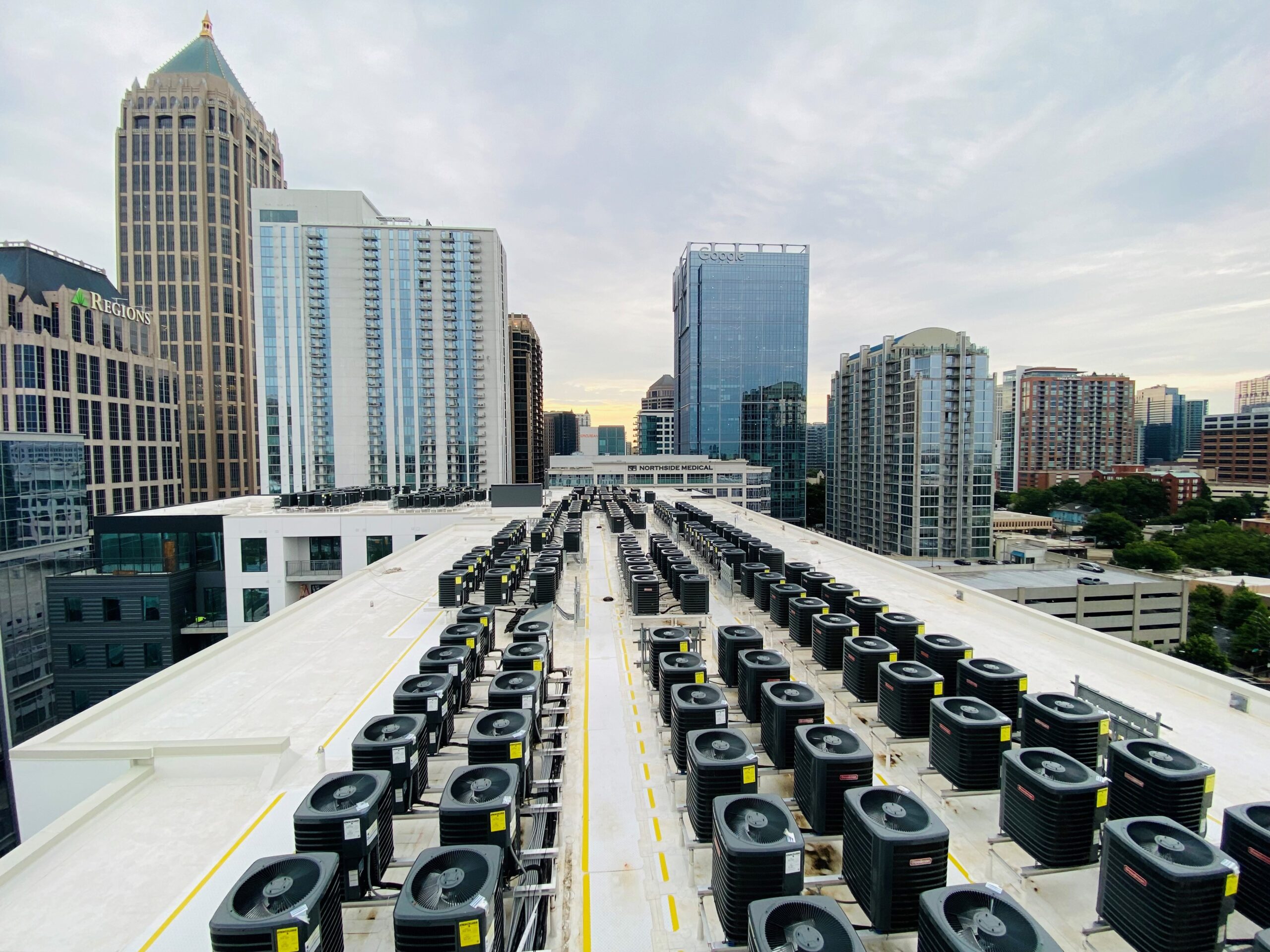 Aerial view of HVAC units on rooftop