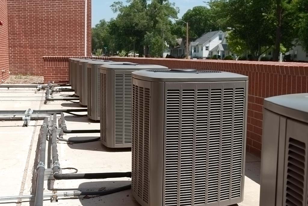 Aerial view of HVAC units on rooftop