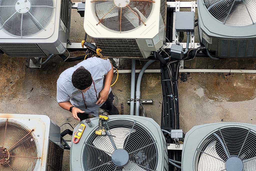 Aerial view of HVAC units on rooftop